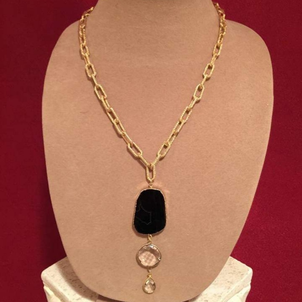 Black Agate & Clear Quartz Necklace